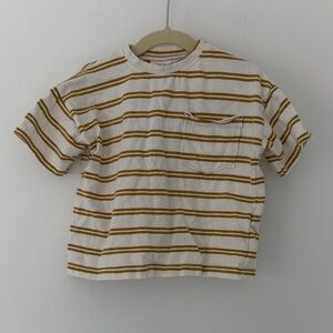 Zara Kids Striped Pocket Tee Cream & Mustard 100% Cotton 2T